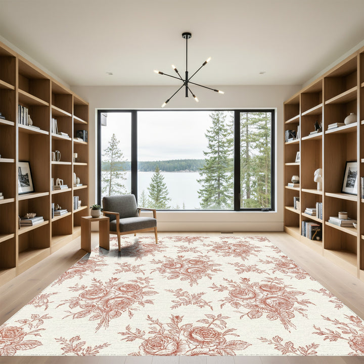 Terracotta Rose Bouquet Toile Rug