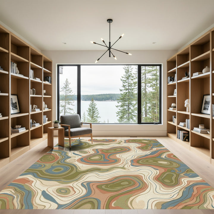 Earthy Contour Topographic Abstract Rug