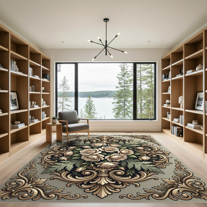 Luxurious Cream Rose Garland Ornament Rug