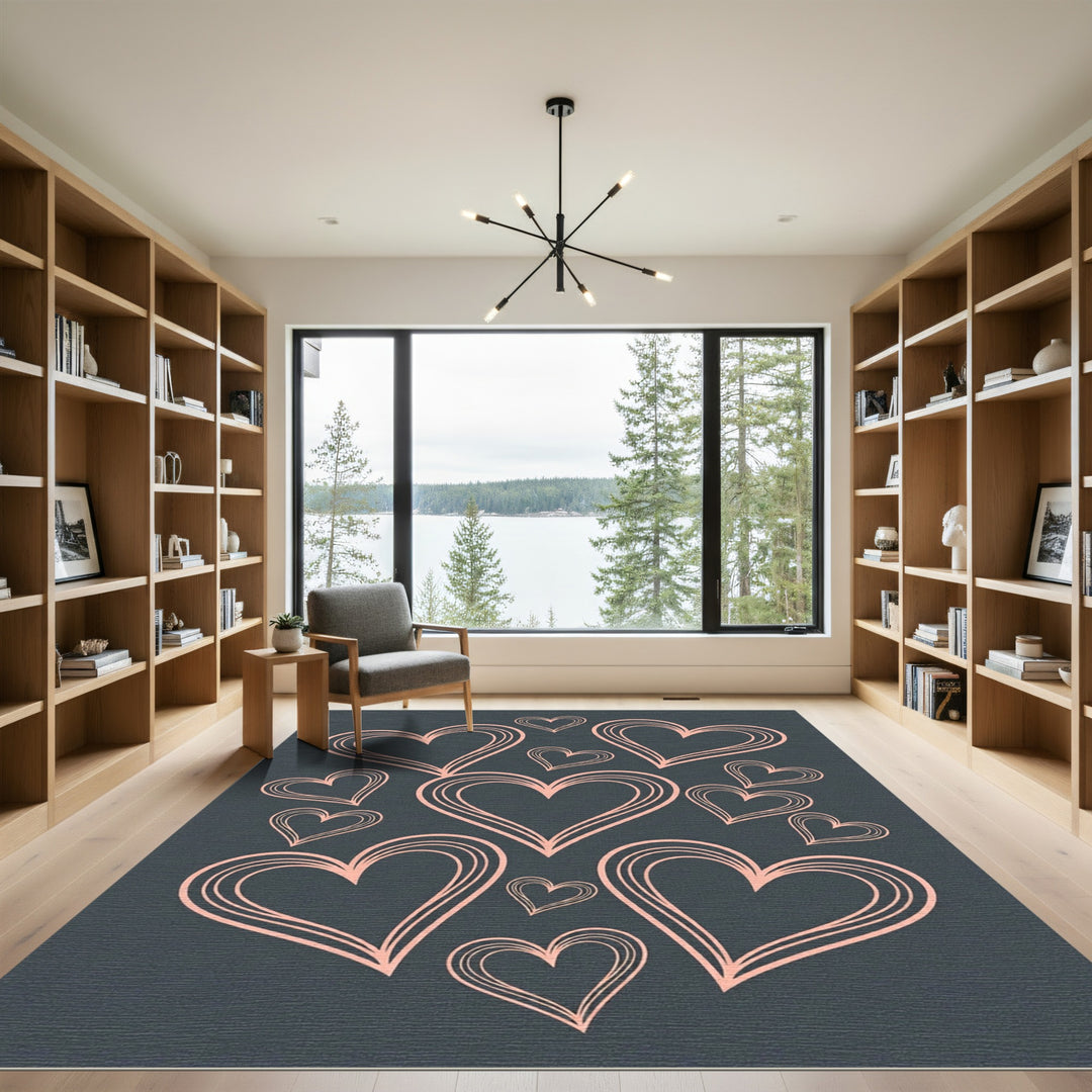 Coral Heart Outline Dark Charcoal Rug