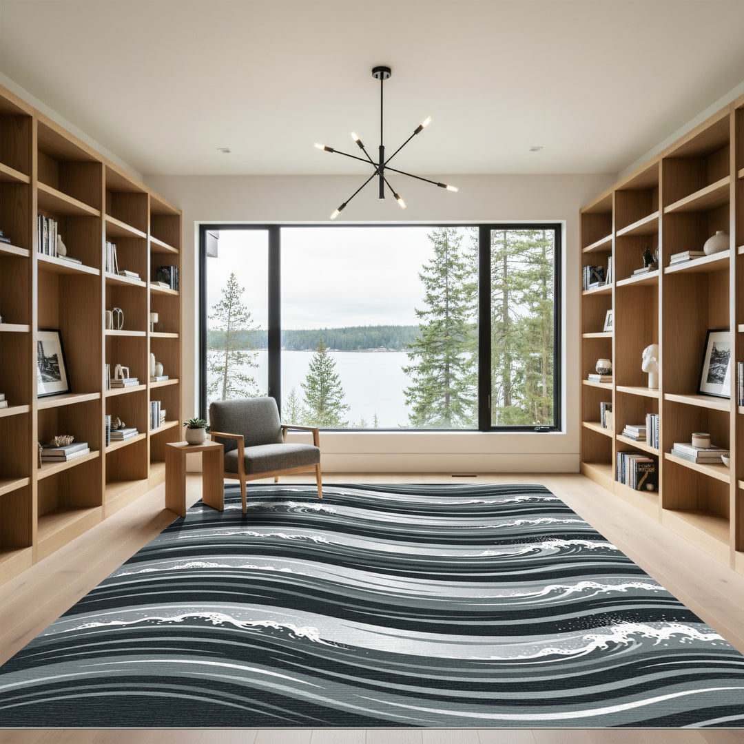 Monochromatic Gray Abstract Wave Rug