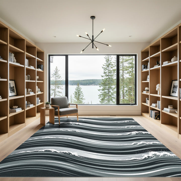 Monochromatic Gray Abstract Wave Rug