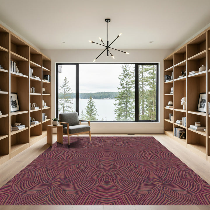 Crimson Geometric Symmetrical Lines Rug