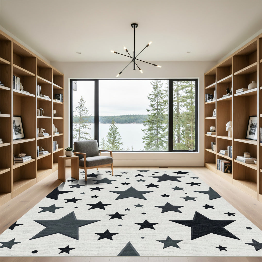 Dark Gray Starry Night Area Rug