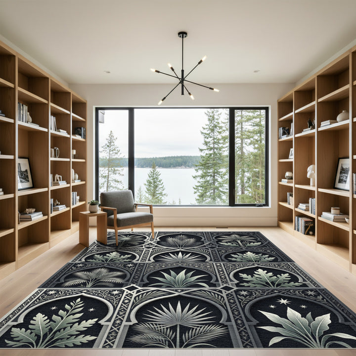 Elegant Monochromatic Archway Botanical Rug