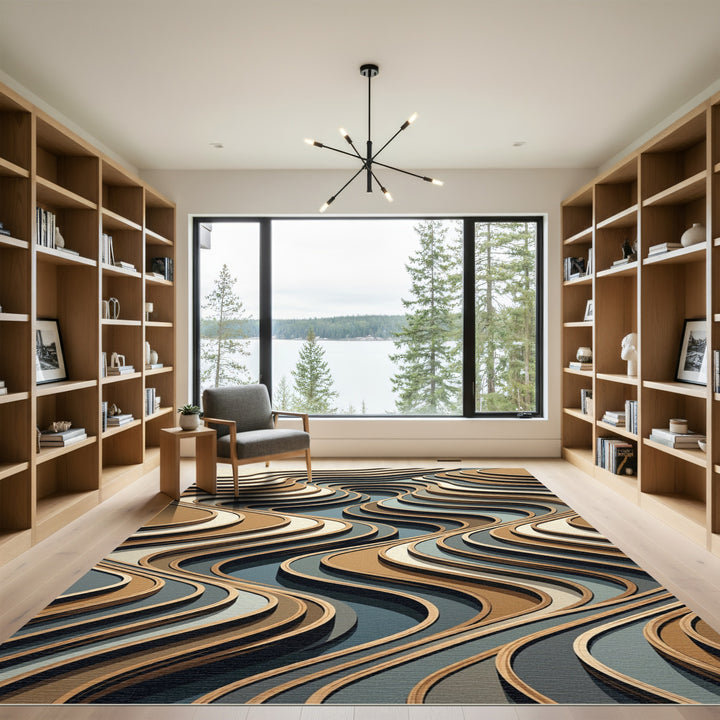 Earthy Tone Wavy Layered Abstract Rug