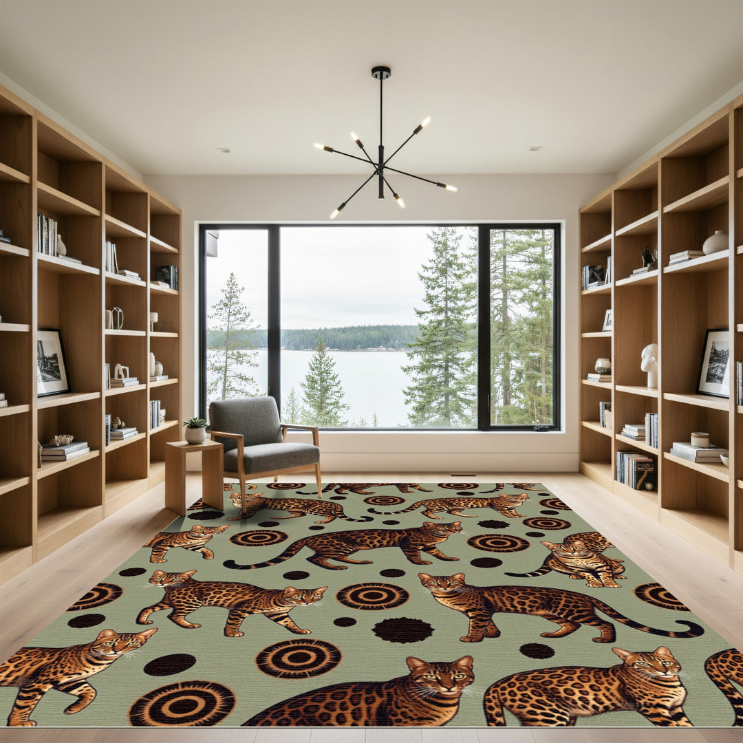Bengal Cat Silhouette Round Ornament Rug