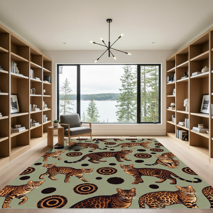 Bengal Cat Silhouette Round Ornament Rug