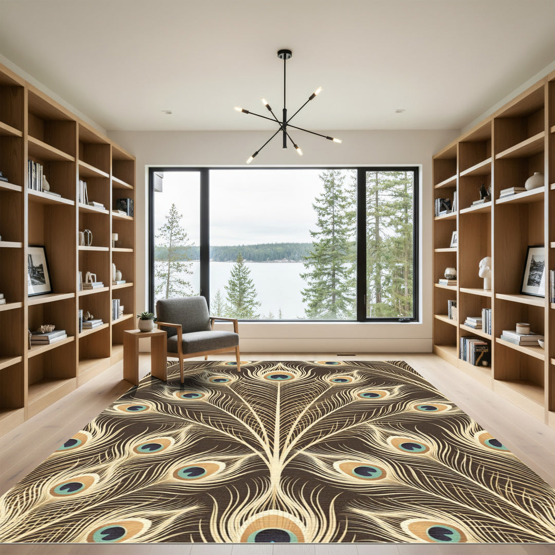Elegant Peacock Feather Mandala Rug