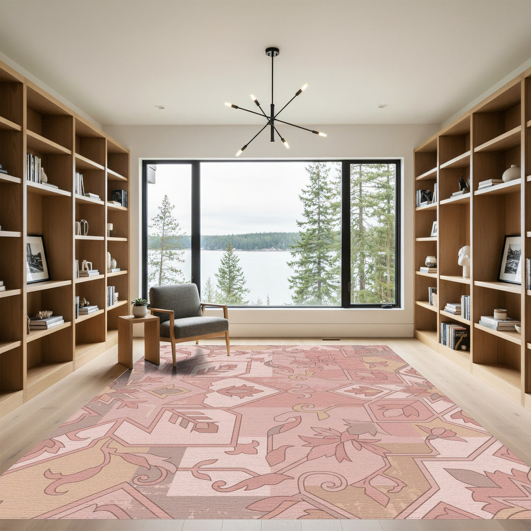 Dusty Rose Floral Geometric Patchwork Rug