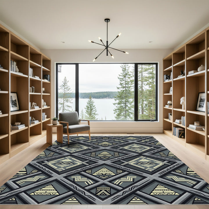 Gray Geometric Tribal Diamond Rug