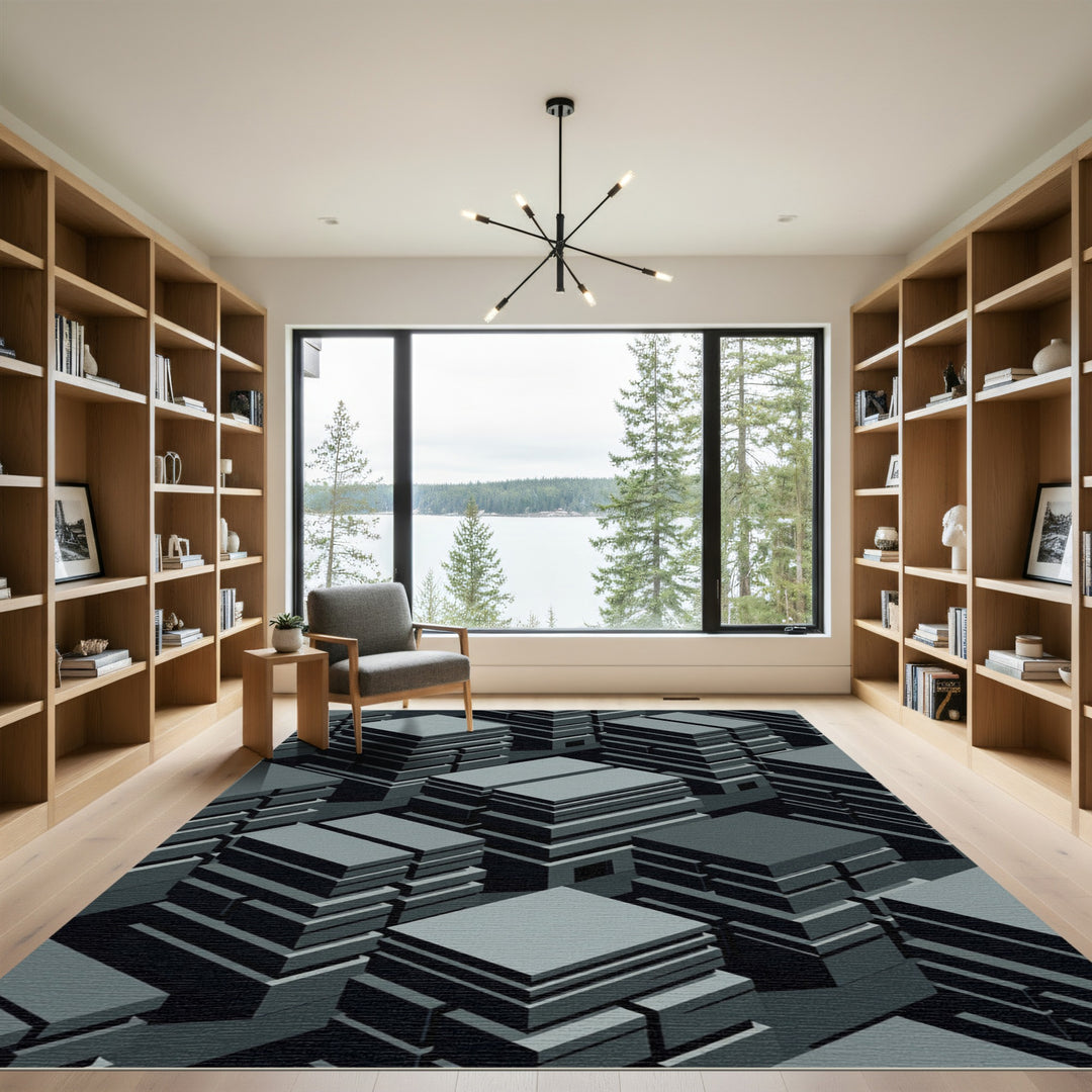 Monochromatic Geometric Cityscape Rug