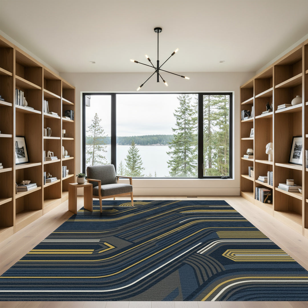 Abstract Geometric Blue Yellow Lines Rug