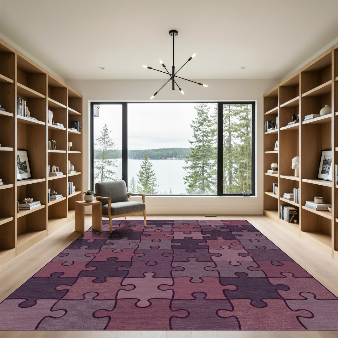Muted Plum Puzzle Piece Collage Rug