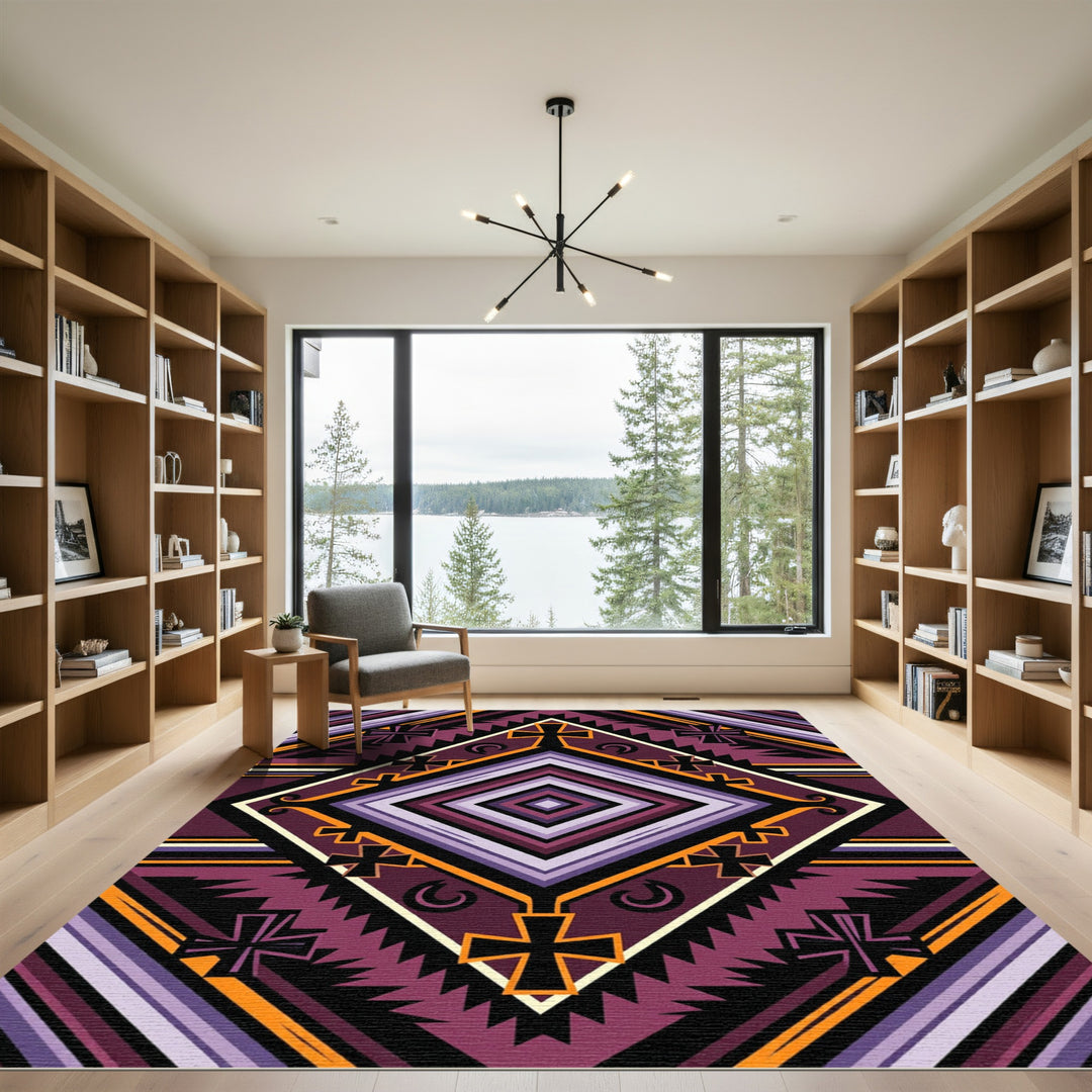 Majestic Purple Geometric Cross Rug