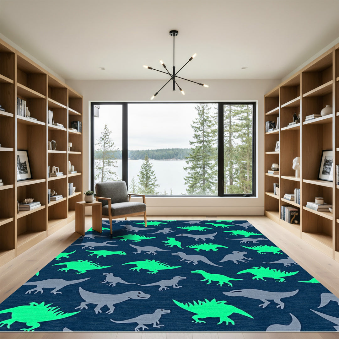 Green Gray Dinosaur All Over Rug