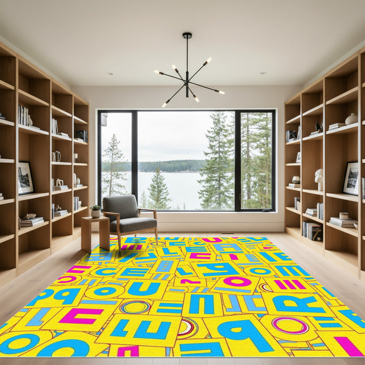 Bright Yellow Letter Squares Collage Rug
