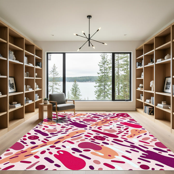 Crimson Pink Abstract Blob Arrangement Rug
