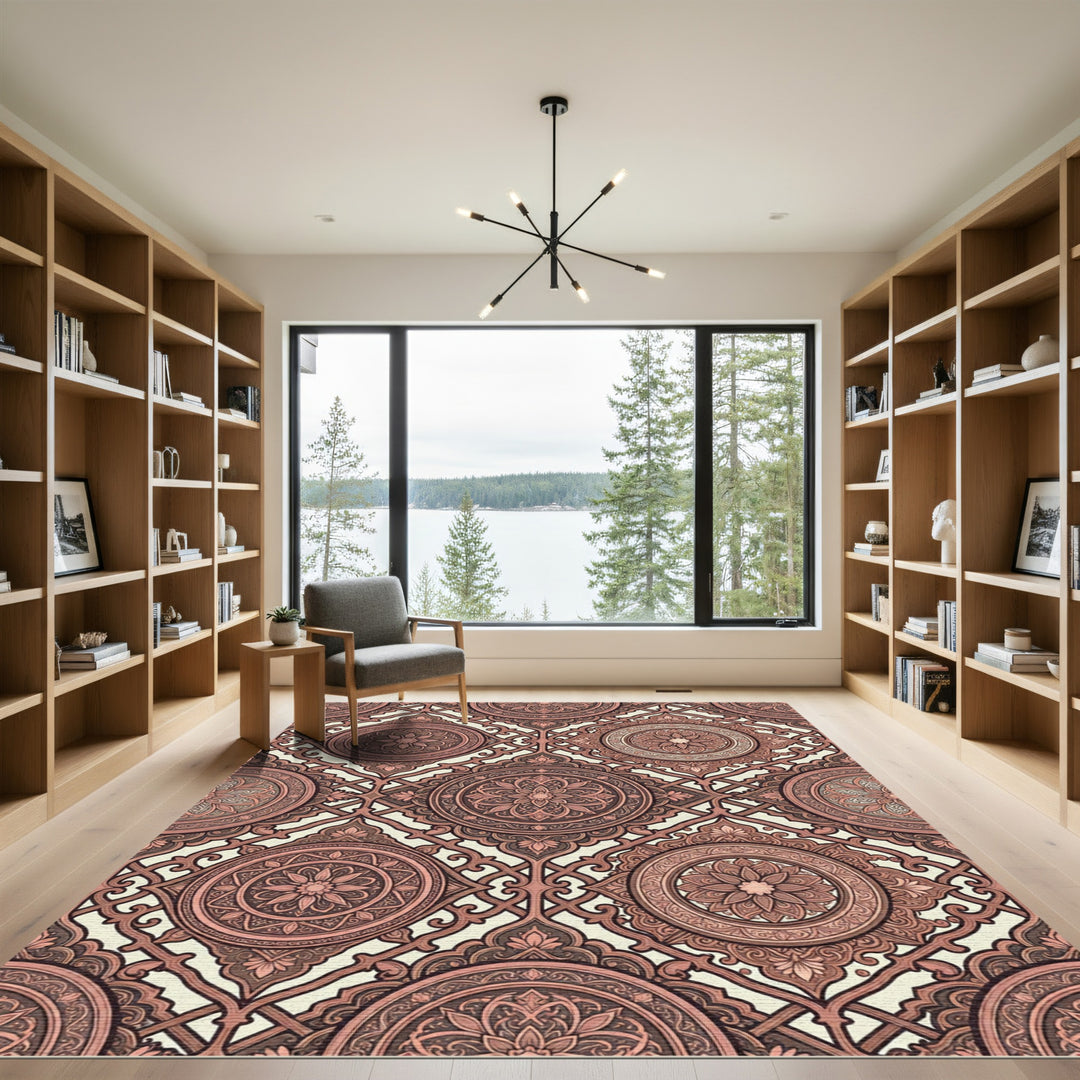 Rose Gold Medallion Lattice Overlay Rug