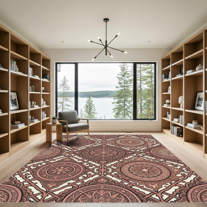 Rose Gold Medallion Lattice Overlay Rug