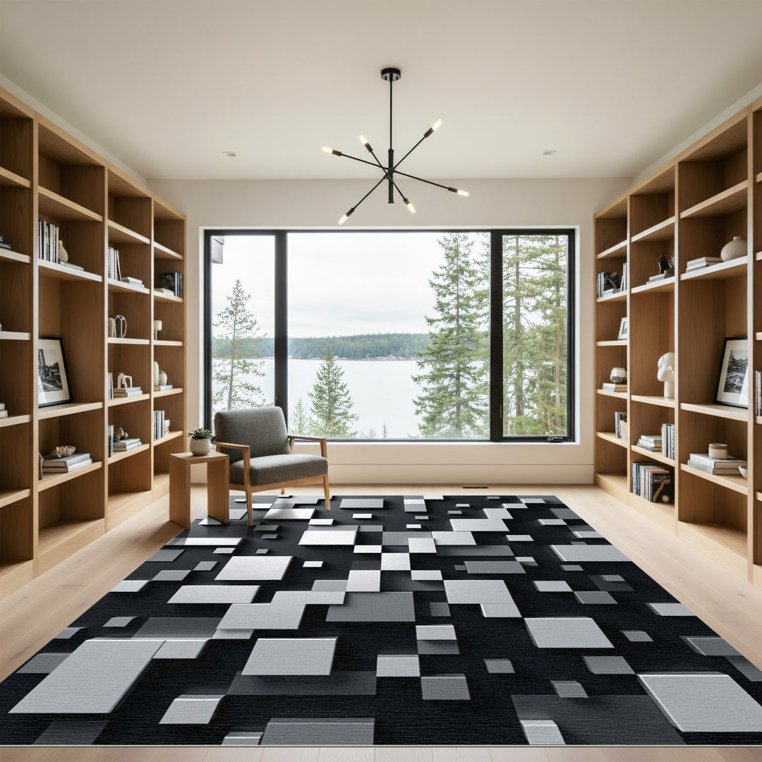 Modern Gray Cubic Abstract Rug