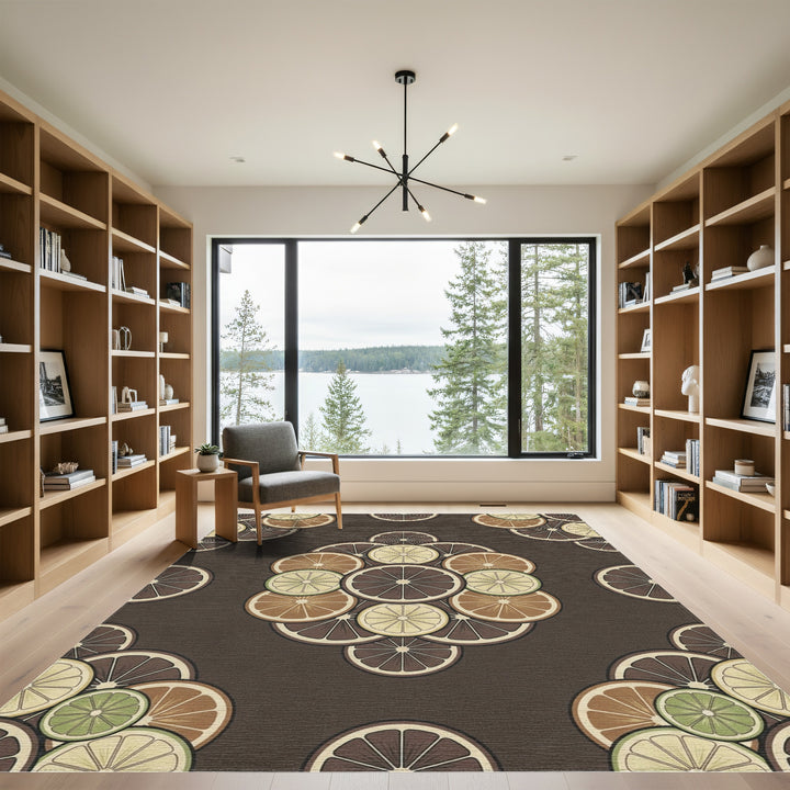 Citrus Slices Brown Cream Green Arrangement Rug