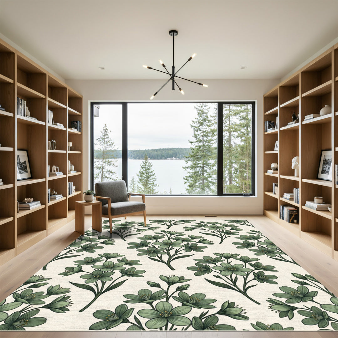 Sage Green Blooming Branch Arrangement Rug