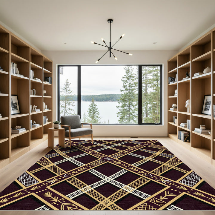 Golden Tribal Geometric Lattice Rug