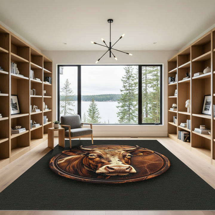 Rustic Brown Bull Medallion Rug