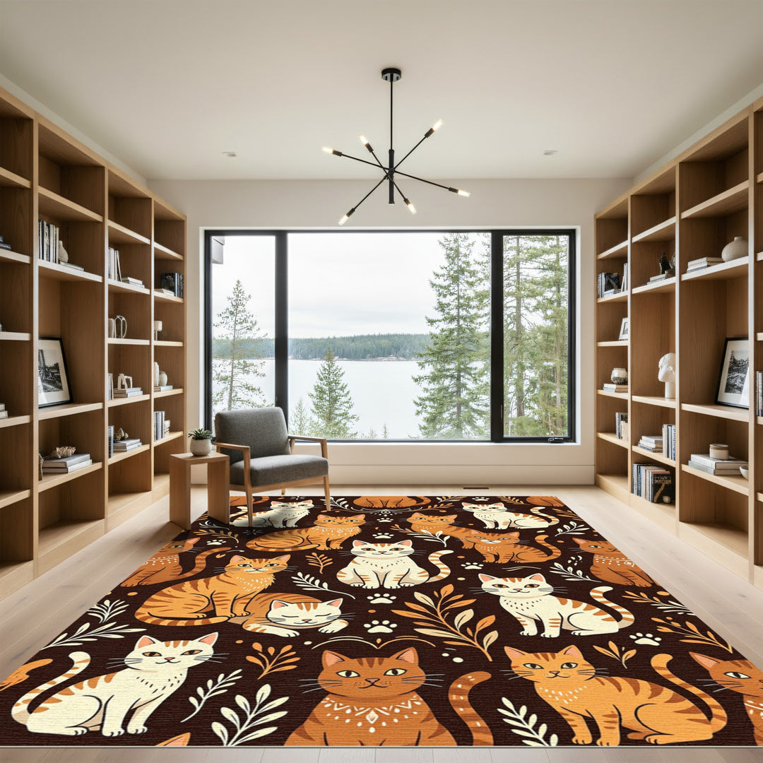 Whimsical Orange Brown Cat Collection Rug