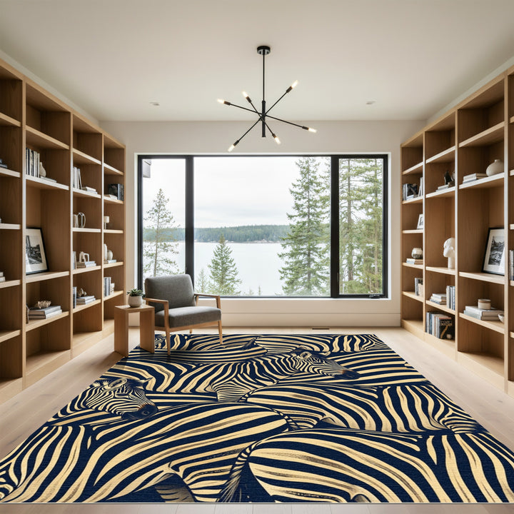 Bold Black White Zebra Herd Rug