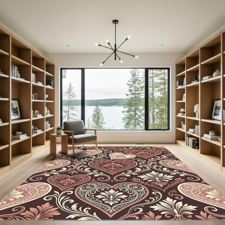 Elegant Vintage Heart Damask Rug