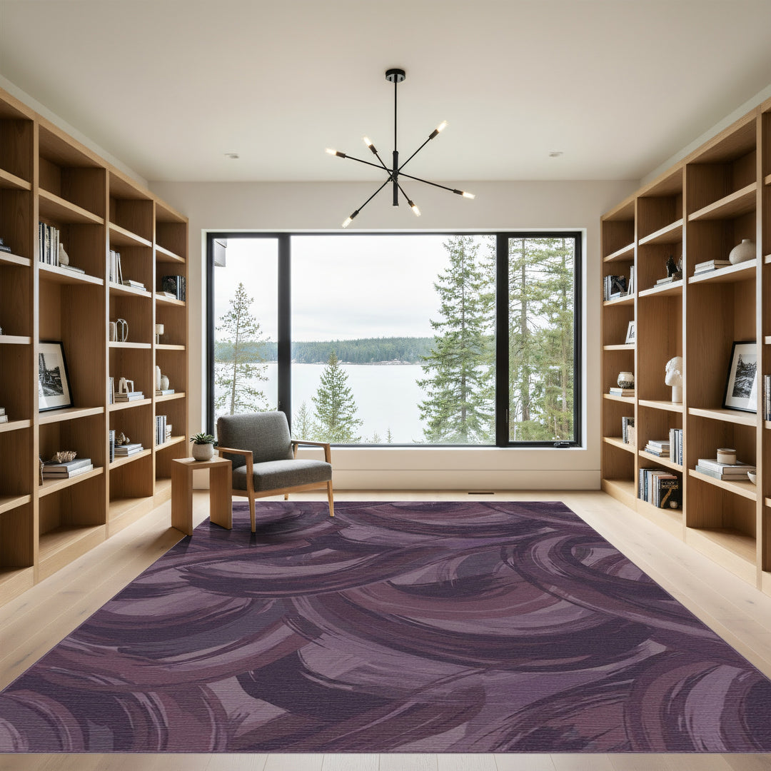 Deep Plum Brushstroke Swirls Rug