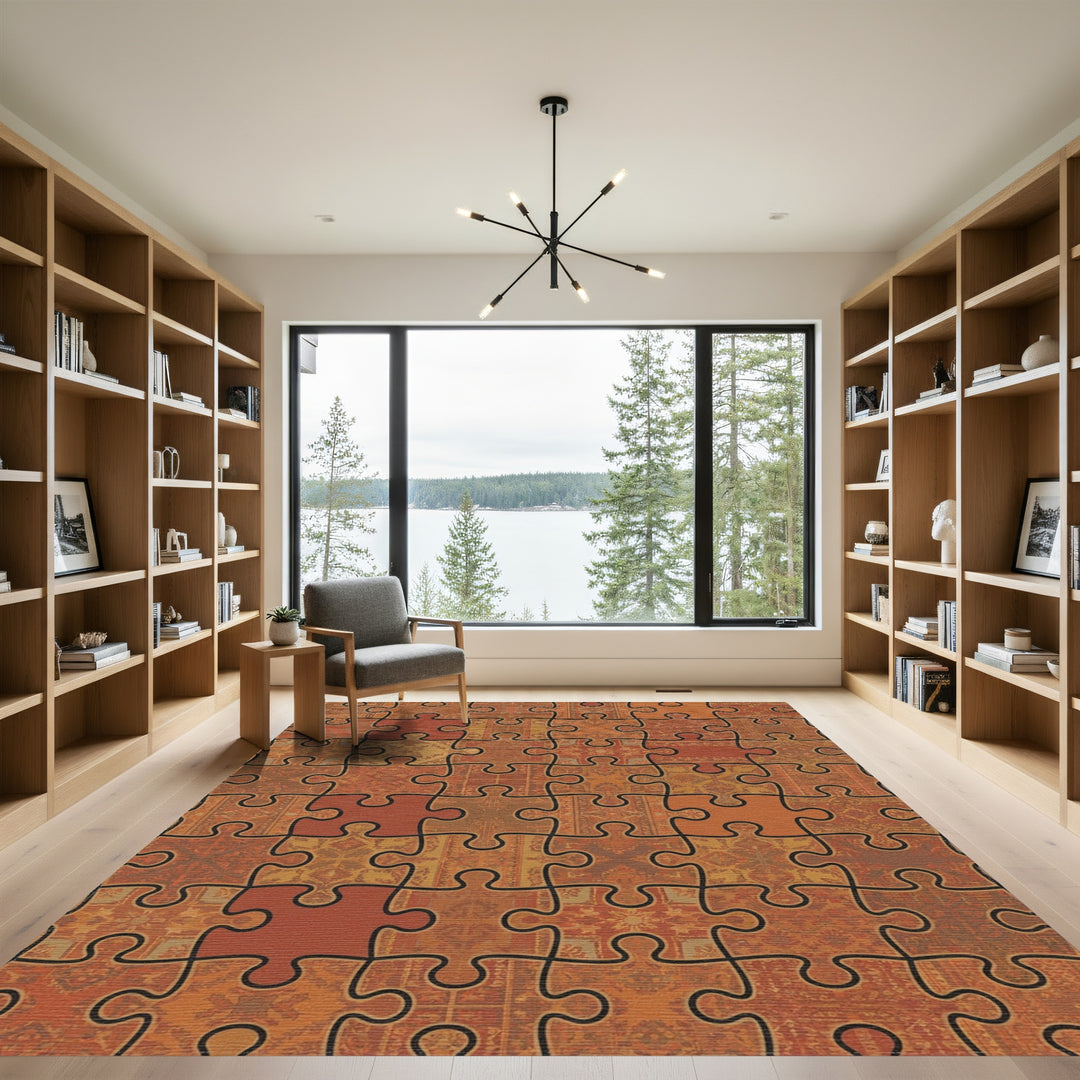 Ornate Jigsaw Patchwork Terracotta Rug