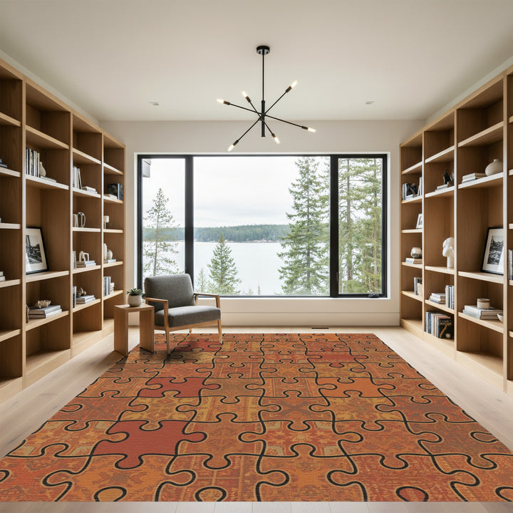 Ornate Jigsaw Patchwork Terracotta Rug