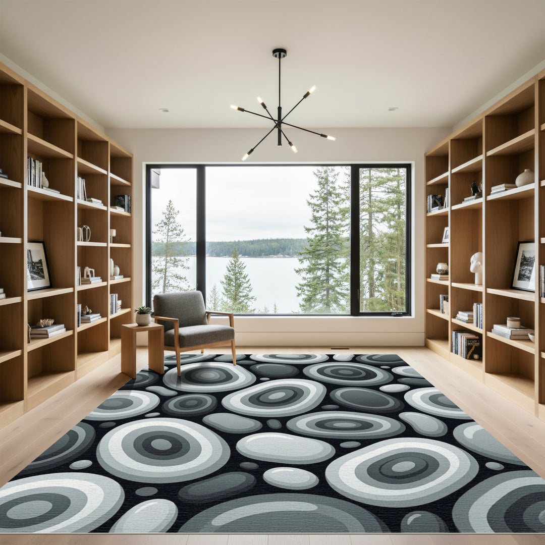 Abstract Concentric Circles Gray Rug