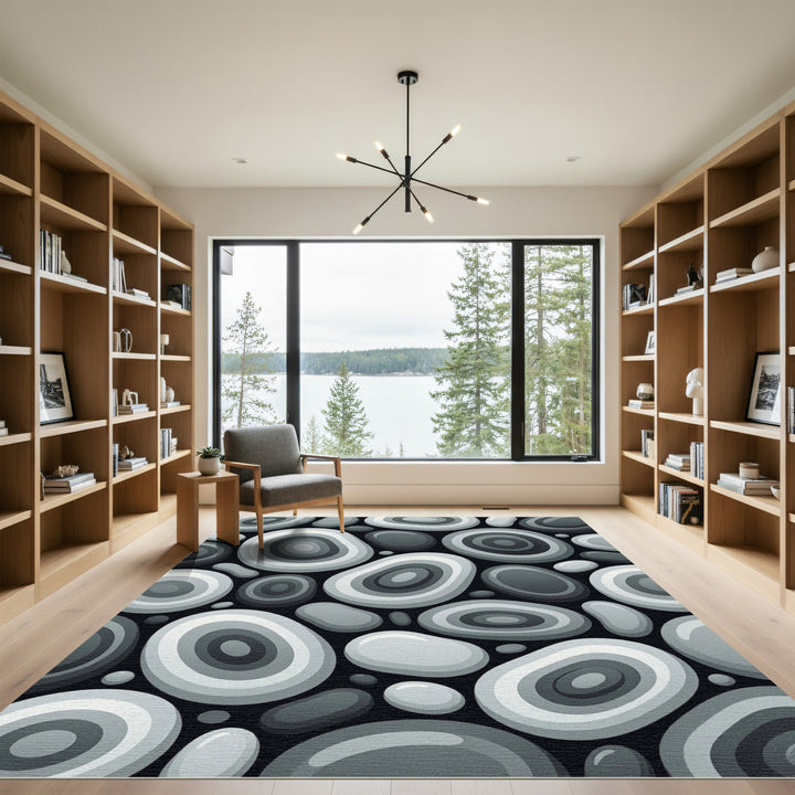 Abstract Concentric Circles Gray Rug