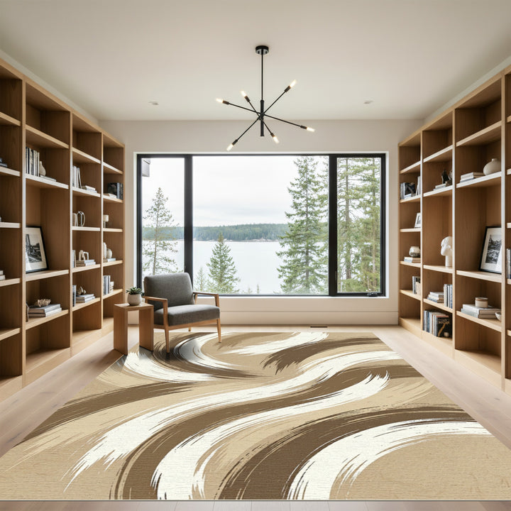 Abstract Earthy Swirl Brushstroke Rug