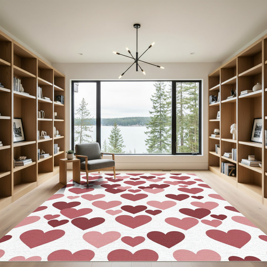 Rose Pink Hearts Cozy Room Accent Rug