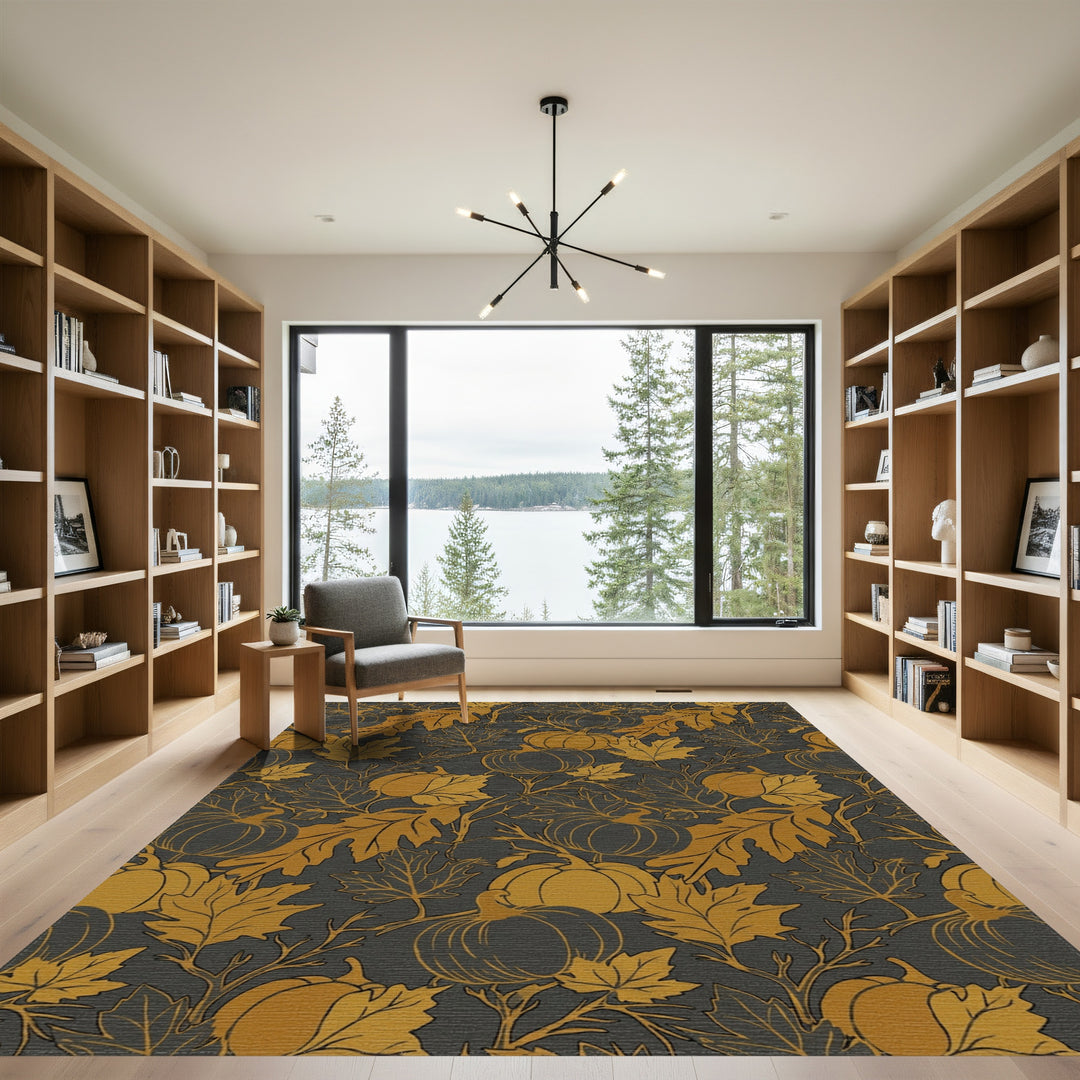 Golden Pumpkin Leaf Autumn Overlay Rug