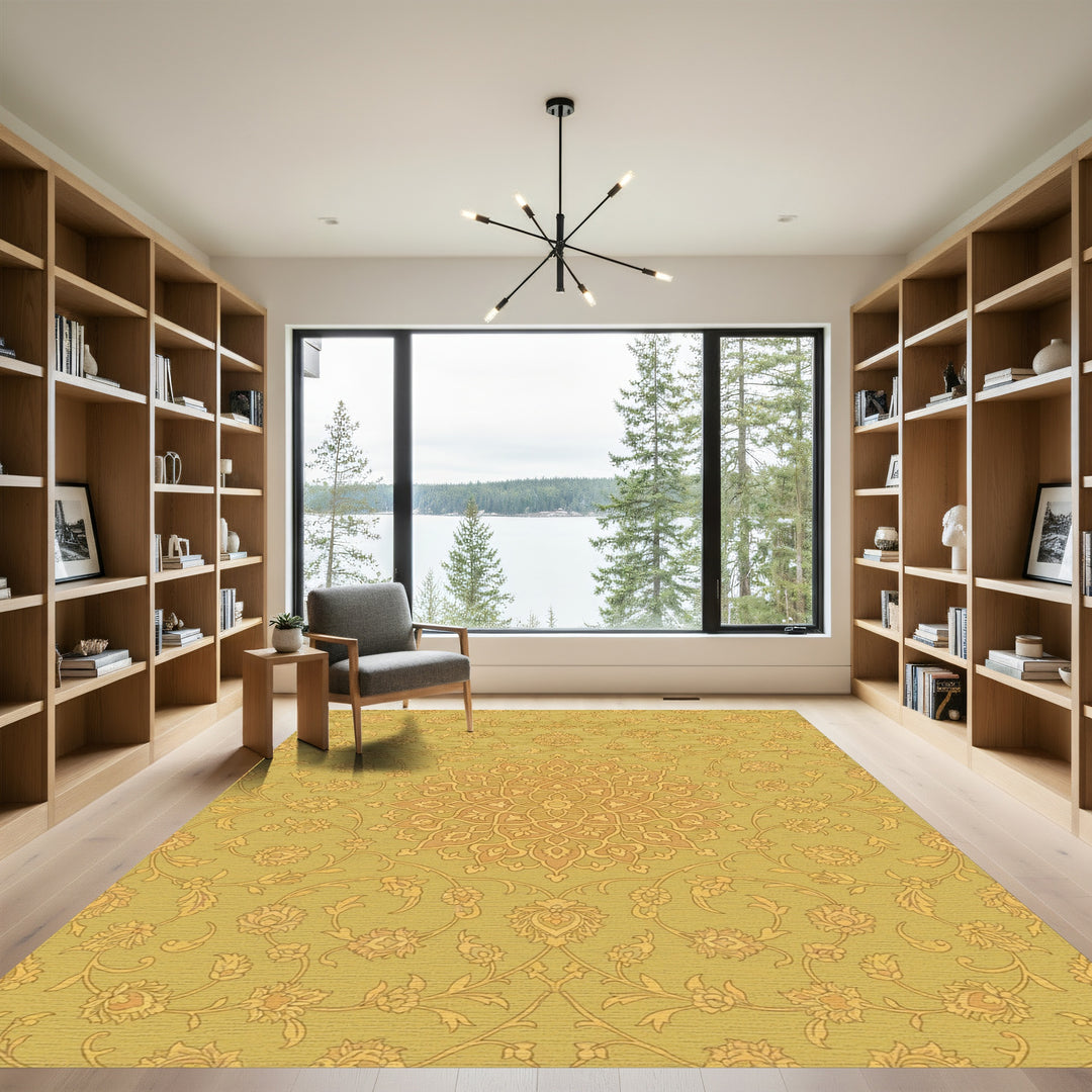 Golden Ochre Floral Medallion Vines Rug