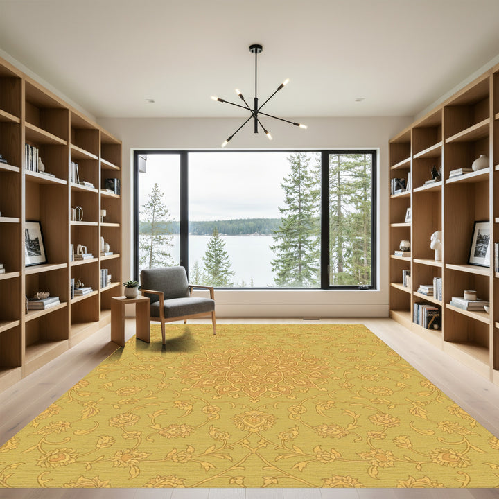 Golden Ochre Floral Medallion Vines Rug