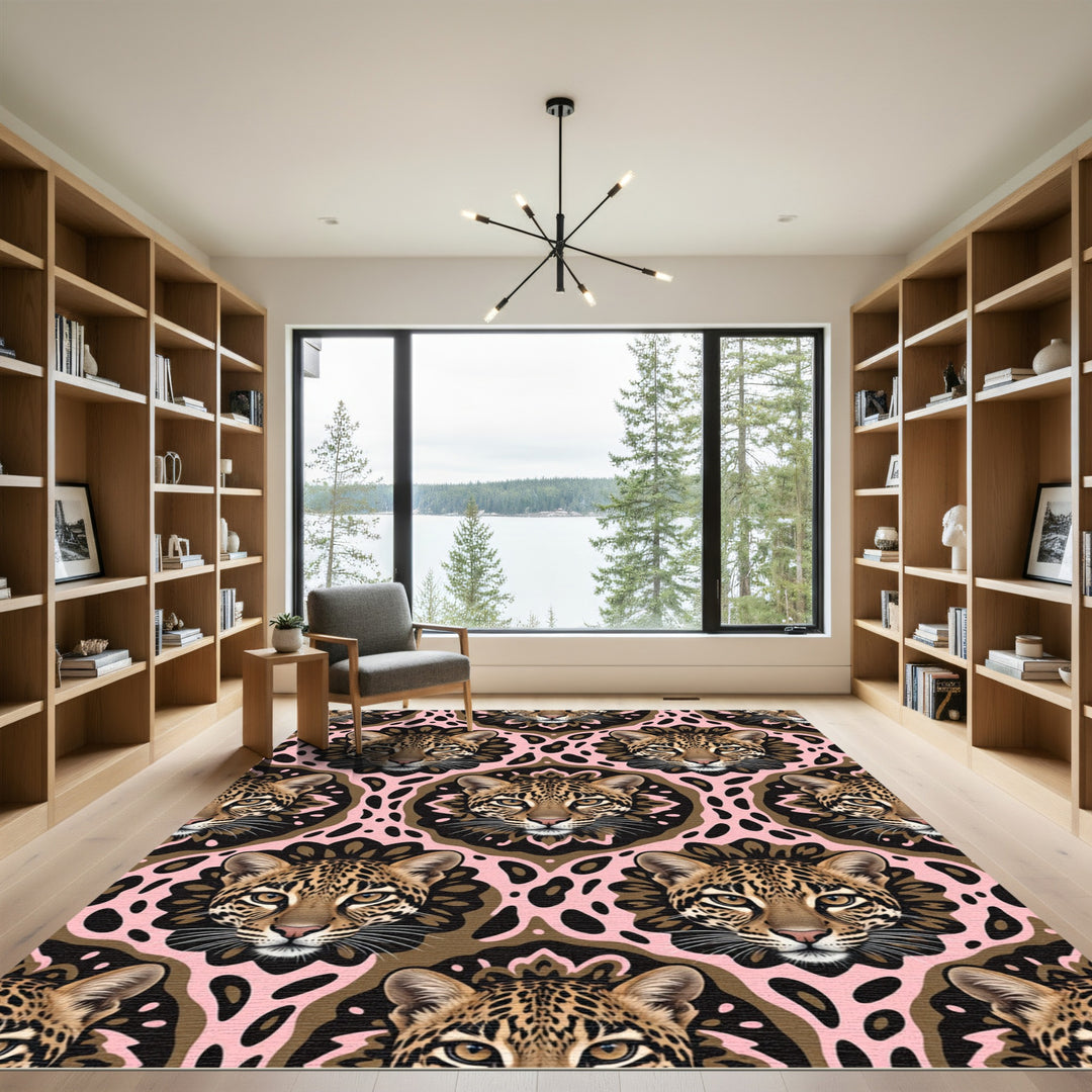 Jungle Cat Pink Abstraction Rug