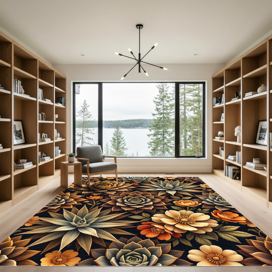 Golden Earthy Succulent Botanical Collection Rug