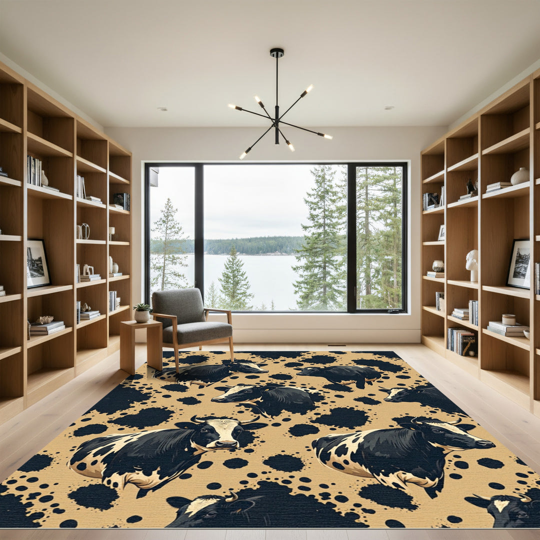 Black White Cow Splatter Pattern Rug