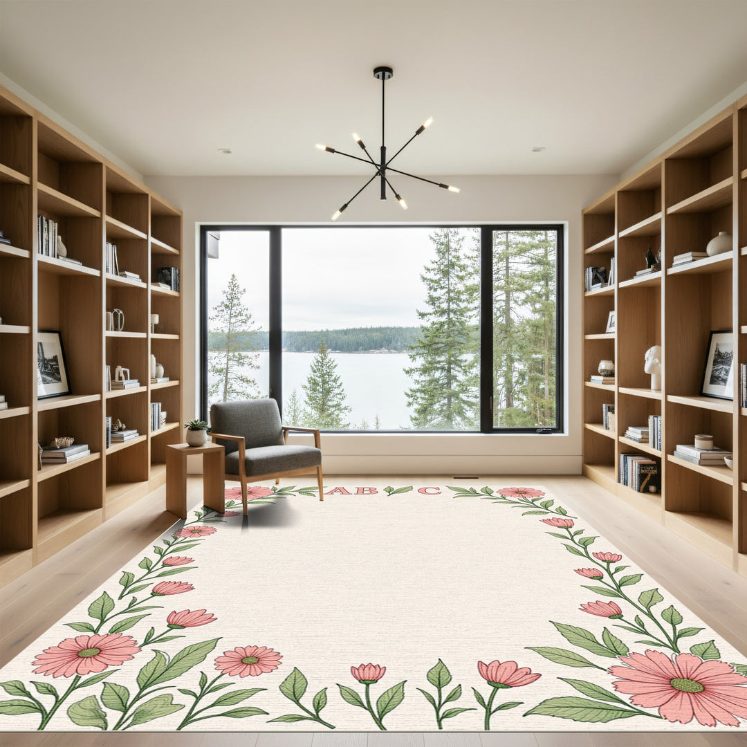 Pink Daisy Garland Border Rug