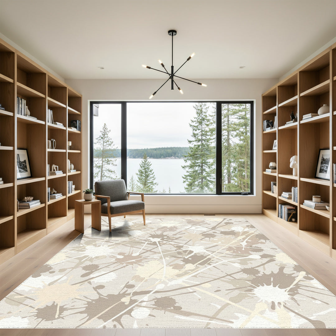 Neutral Beige Splatter Abstract Rug