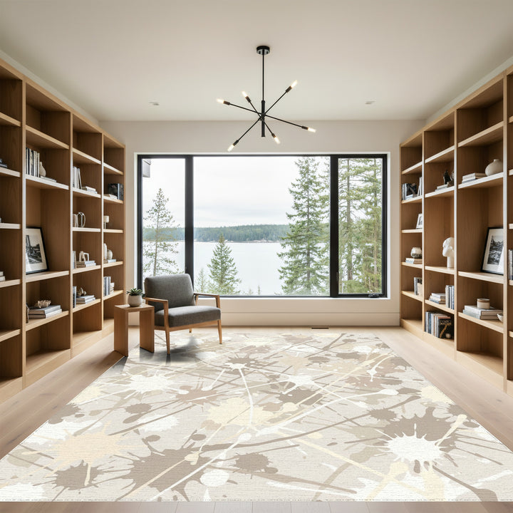 Neutral Beige Splatter Abstract Rug