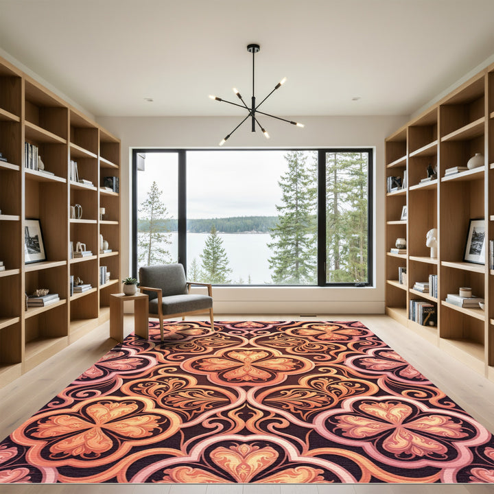 Coral Floral Trefoil Arabesque Rug