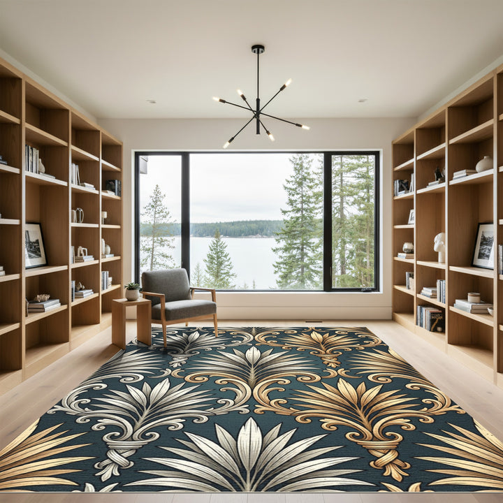 Elegant Gold and Silver Acanthus Rug